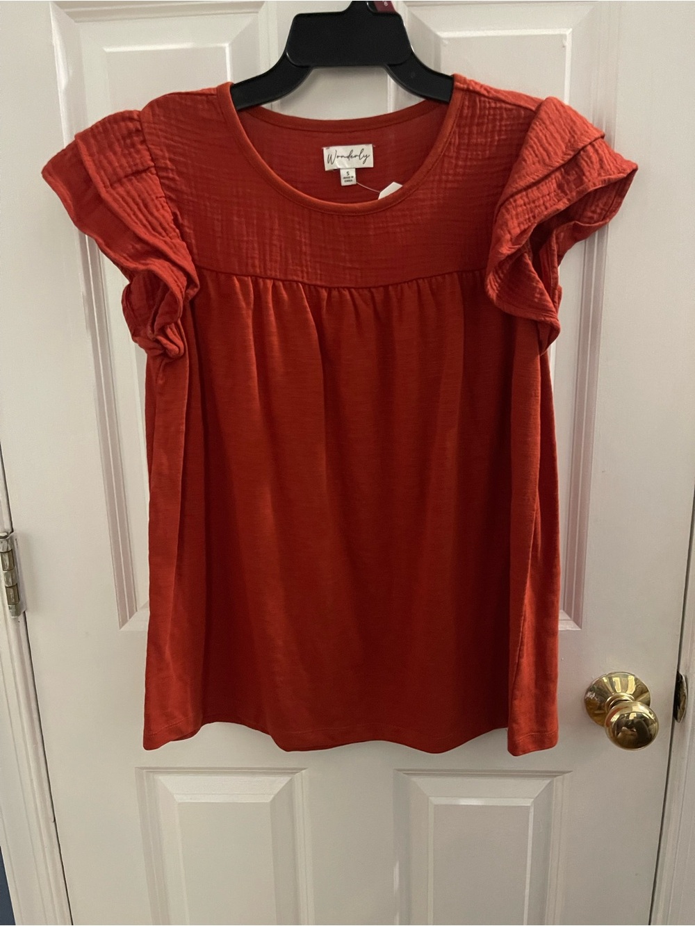 Wonderly Flutter Sleeve Knit Blouse - Rust